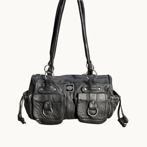 HARLEY DAVIDSON Black Pebbled Leather Tote Large Shoulder Bag Ride Purse